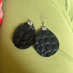 Black croc embossed leather earrings